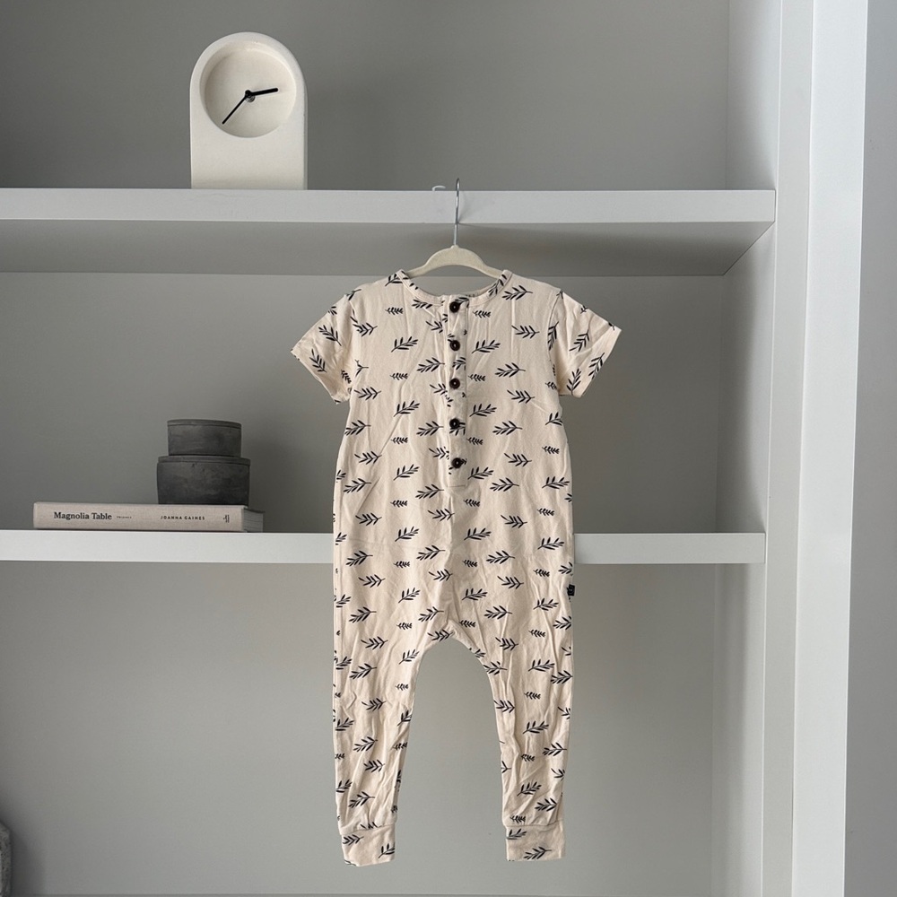 Jax + Lennon Cream Leaf-Print Kids One-Piece